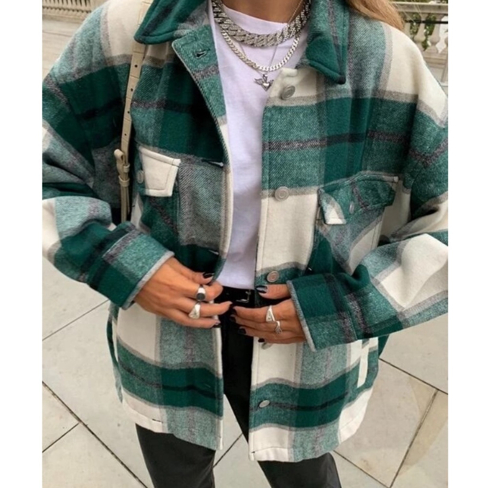 Plaid Stripe Oversized Flannel Shirt Shacket - Picture 4 of 16